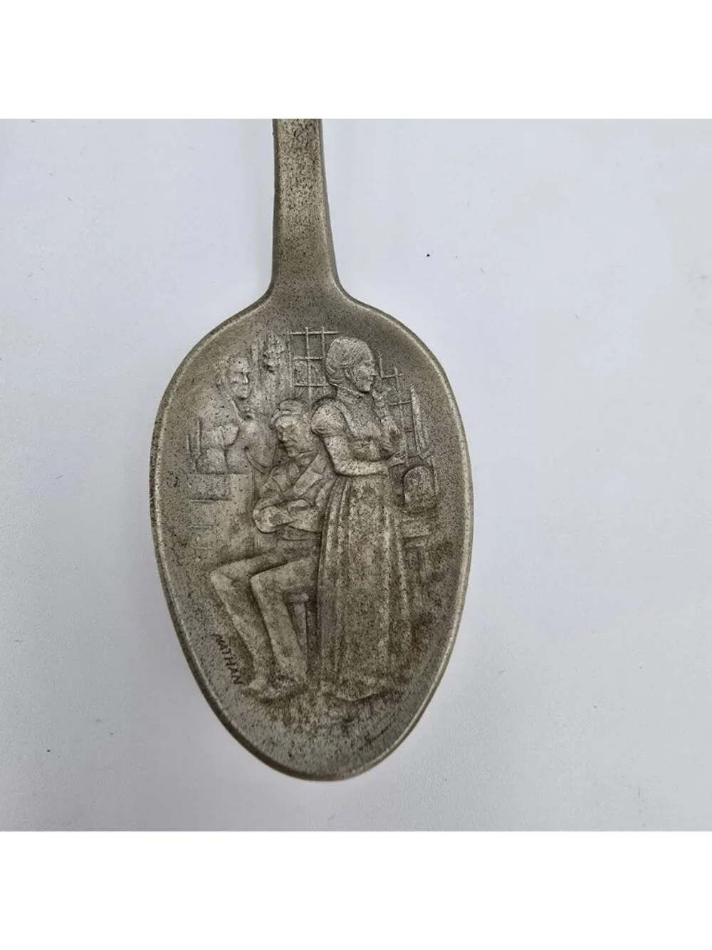 Vintage Pewter Decorative Spoon Holland-Inspired Design Dutch Woman Handle Marke